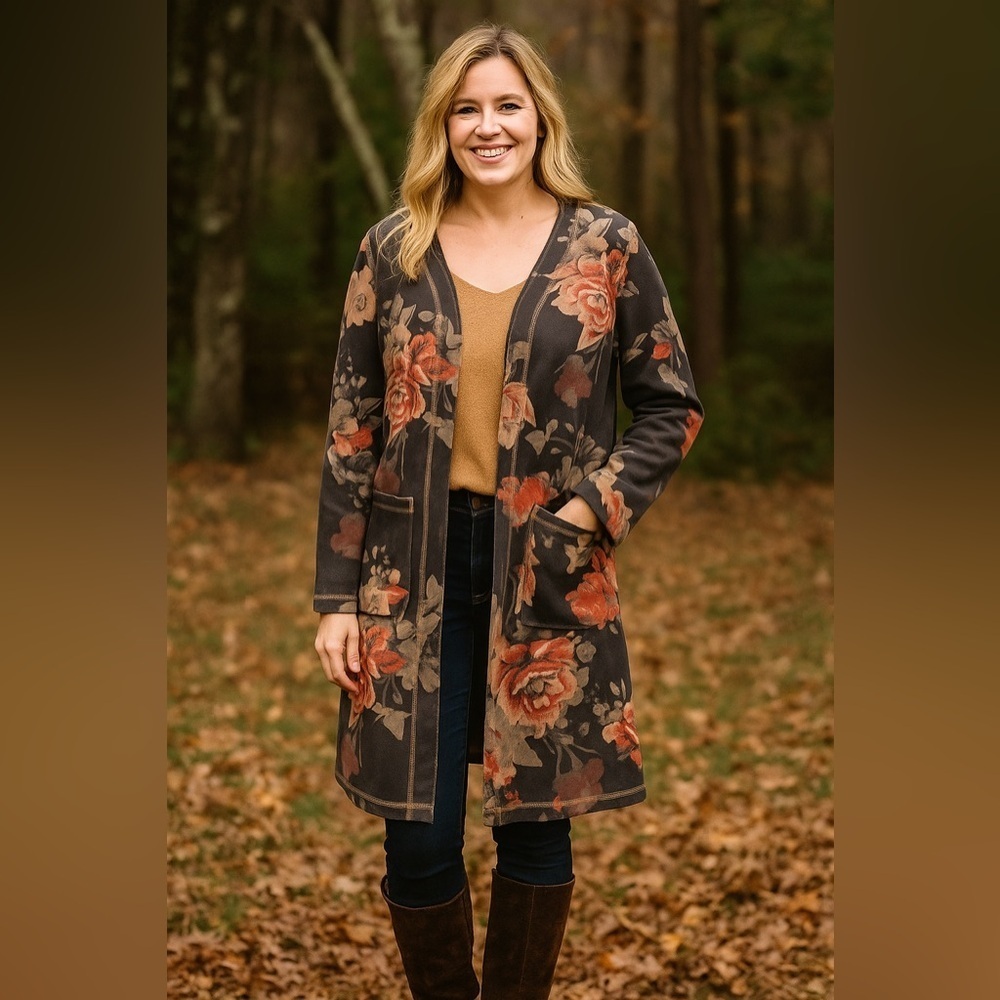 Catherine Malandrino Floral Open Front Cardigan Jacket | Size Small